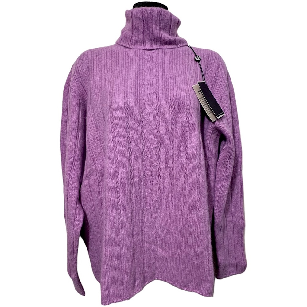 Harley of Scotland Merino Wool Angora Turtleneck Sweater Cable Knit Old Money